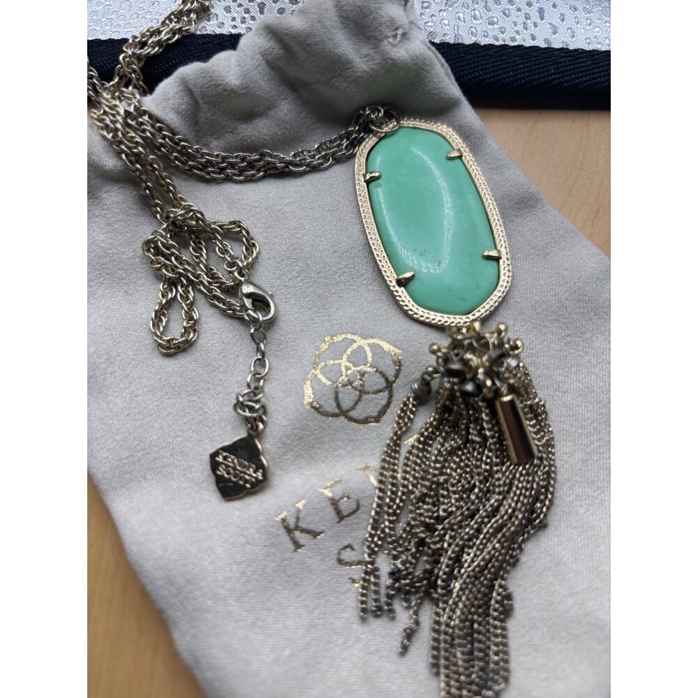 Kendra Scott Gold & Green Jadite Pendant Necklace With Tassel Chain 30"